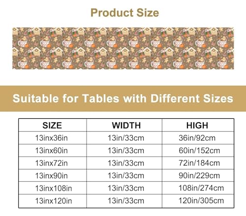 Christmas Gingerbread Table Runner Dessert Fruit Coffee Funny Gingerbread Cookie Table Runners for Kitchen Dining Table Home Party Decor 13x36in - color: Brown-beige, size: 13x36in