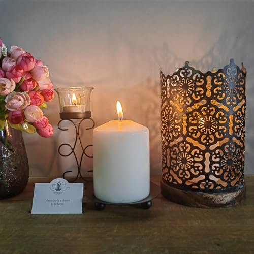 Hosley Set of 2 Black Iron Pillar Candle Holder Plates – 4-Inch Decorative Round Trays for Pillar Candles – Ideal for Weddings, Special Occasions, Home Décor, and Pedestal Displays - color: Black, size: 4" Diameter