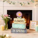 Spring Decoration Wooden Tiered Tray Decor – Daisy Flower Spring Stacked Block Sign – Farmhouse Tabletop Floral Spring Decor for Shelf Mantel Seasonal Home Display - style: Floral