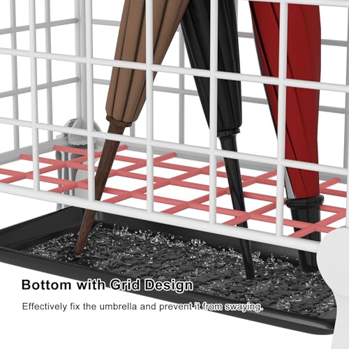 AWTATOS Umbrella Holder Entryway, Umbrella Stand Freestanding, Metal Square Umbrella Rack Organizer with a Removable Drip Tray, Hooks, White - color: White