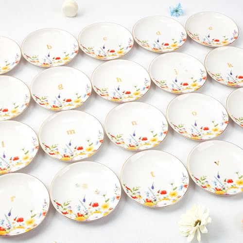 Crisky Flower Jewelry Tray Ring Dish & Gift Box, Ceramic Trinket Dish for Rings Earrings Necklaces Keys, Bridal Shower Engagement Birthday Gift for Women, Friends 4.57" (Gold Foil N - style: Initial N