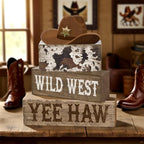 Yuntau 4 Pcs Western Tiered Tray Decorations Set Cowboy Hat Stack Block Signs Desert Farmhouse Rustic Tabletop Tiered Tray Decor for Table Shelf Home Office - style: Western Hat