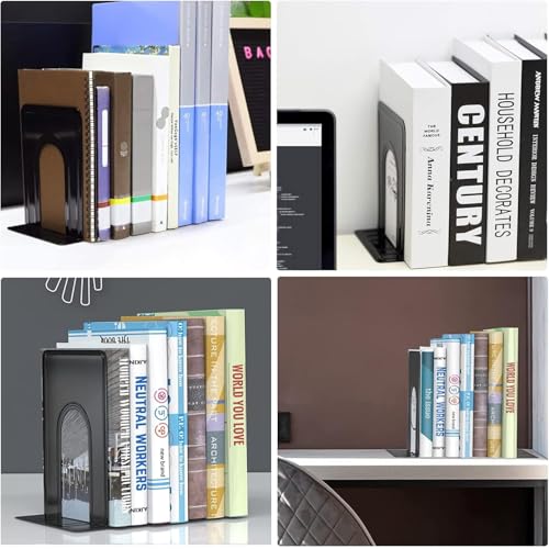 Book Ends, Heavy Duty Bookends to Hold Books, Metal Bookends for Home Office Decorative, Book Ends for Heavy Books/Movies/CDs, Black 6.5 x 5 x 5.7 in, 7 Pair/ 14Piece