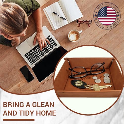 Personalized Valet Trays, Custom Engraved Leather Keys Tray for Men - Catchall Tray Organizer for Entryway Table, Unique Dad Birthday Gift from Daughter Son, Father Day (Custom Text) - color: Custom Message