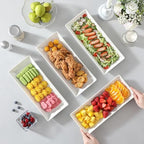 MALACASA Serving Platters Set of 4, Ceramic Serving Platters and Trays for Serving Food, Rectangular Serving Trays for Party, Large Serving Plates, Party Serving Trays and Platters - 14 Inch, White - size: 14 Inch