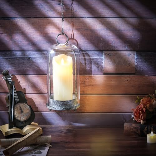 12" High Versatile Modern Metal Hurricane Lantern with Handmade Sturdy Glass Dome in Shabby Black for Pillar Candle & Plants, Industrial, Farmhouse (Black Shabby, 5"x12") - color: Black Shabby, size: 5"x12"