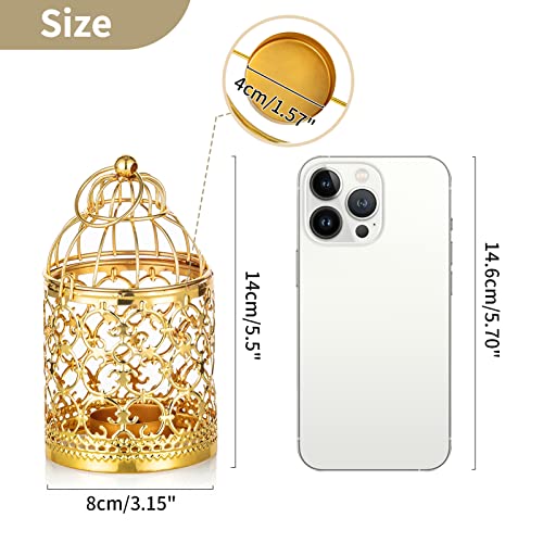 2 Pcs Small Metal Tealight Hanging Birdcage Lantern, Vintage Decorative Centerpieces of Wedding, Party, Gold - color: Gold, size: 2Pcs