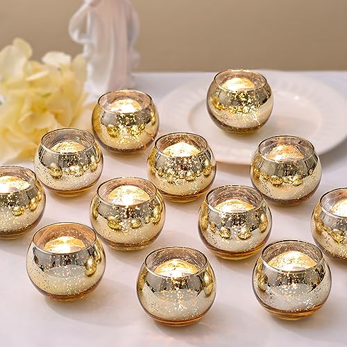 LETINE Gold Mercury Glass Votive Candle Holders - Set of 36 | Elegant Gold Tealight Candle Holders for Table Centerpieces,Spring Summer Weddings, Rehearsal Dinners, Valentine's Day Decorations - color: Gold