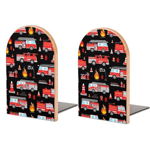Sturdy Red Fire Trucks Black Book Ends for Home Office Bookstore Supplies, Book Holder Stand Decorative, Bookends with Non-Slip Mats - color: Picture(460)