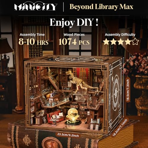 CCCDF DIY Book Nook Library Kit, Miniature Dollhouse Booknook Kit, 3D Wooden Puzzle Bookend Bookshelf with LED Light for Teens and Adults (Beyond Library Max) - style: Beyond Library Max