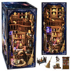DIY Book Nook Kit for Adults, 3D Wooden Puzzle Bookshelf Insert Decor with LED Light & Stickers, Dust Cover,Miniature House Craft Gifts for Family,Friends and Book Lovers（Magic Potion House） - style: Magic Potion House