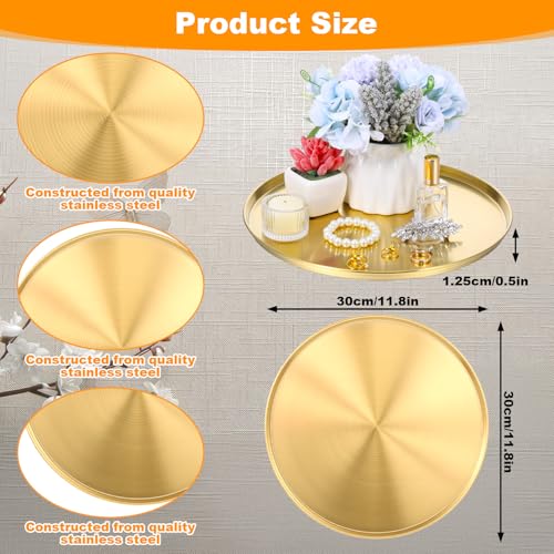Molain 12 Inch Gold Tray, 6 Pcs Round Serving Stainless Steel Circle Platter Decorative Plate Coffee Table Makeup Organizer Dishes for Bar Display Food Kitchen Dessert Cart Bathroom Candle Display