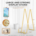 TR-LIFE 12 Inch Large Plate Stands/holder for Display - Metal Picture Frame Holder Stand + Small Easels for Platter, Book, Plaques, Photo, Tabletop Art (Gold 2 Pack) - size: 12 Inch