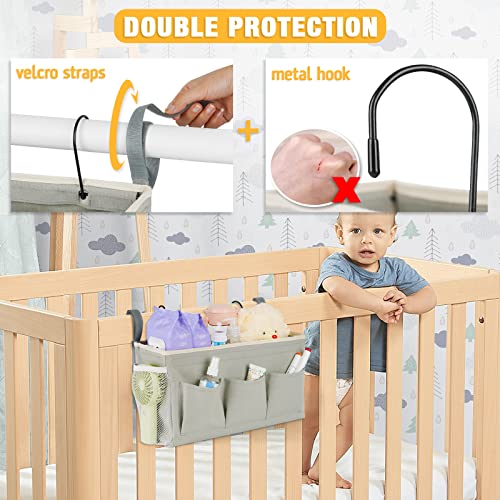 Lilithye Bedside Caddy Organizer with Fixed Straps & Water Bottle Holder for Home, College Dorm, Bunk Bed, Hospital & Crib Bed Rails (2 pcs, Grey) - color: 2pcs Grey