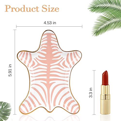 Trycooling Hand Painted Tiger Skin Ceramic Jewelry Dish Small Jewelry Rack Tray Rings Bracelets Earrings Trays Holder (Pink) - color: Pink