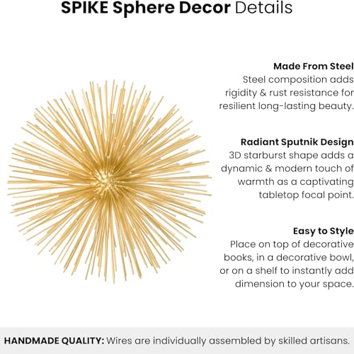 Torre & Tagus 7" Spike Gold Sphere Decor (Steel Metal Ball) - Starburst Table Decor For Decoration, Handmade Sputnik Geometric Decorative Objects, Mid-Century Modern Decor, Gold Home Accents for Shelf - color: Gold, size: Large