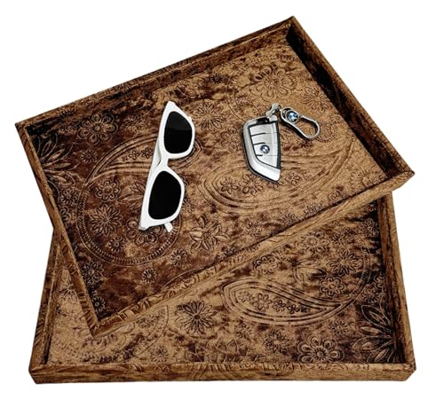 AgentMoon Jewelry Tray or Trinket Tray.Bedside Makeuop Remover Organizer for Earring Eyeglasses Phone Watch Bracelet Keys.Luxury Extra Velour Full Wrap. (Embossing Coffee) - color: Embossing Coffee