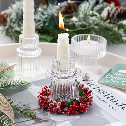 Ribbed Glass Candlestick Holders 6PCS Clear Candle Stick Holders for Tealight Taper Candles Dining Table Centerpieces Holiday Decoration - color: Clear