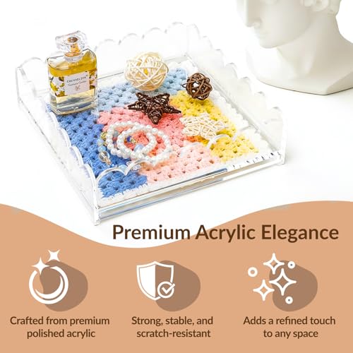 Scalloped Acrylic Tray, 9" x 9" Clear Acrylic Tray with Drawer for Insert Needlepoint,Art, Customizable Photos,Fabric,Messages Display Basket,Decorative Tray Gift for Home Office - size: 9''x9''x2.5''
