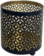 Hosley Set of 2 Black (Gold Inside) Metal Jar Holder Candle Sleeve 4.5" High. Votive, Tea Light Lanterns Ideal Gift for Weddings, Parties, Spa and Aromatherapy O6 - color: Black (Gold Inside) 2 Pack, size: 4.5 inch High