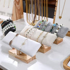 Wooden Watches Display Stands Base Watch Necklace Bracelet Organizer Rack Bangle Scrunchie Headband Showcase Stands Exterior Beige PU - color: Flat PU Beige