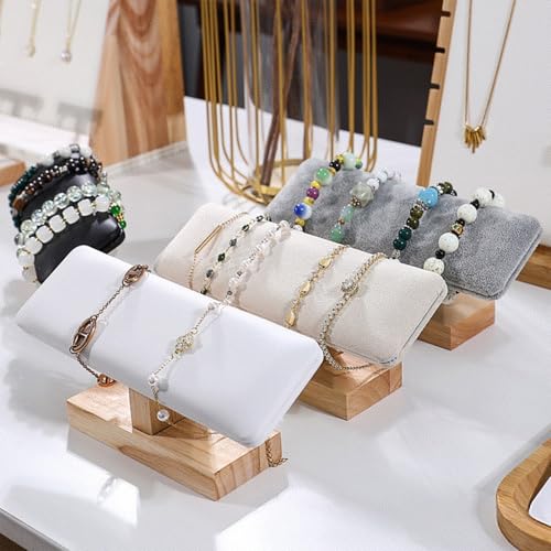 Wooden Watches Display tower Base Watch Necklace Bracelet Organizer Rack Bangle Scrunchie Headband Showcase tower (White PU, Flat single-layer) - color: Flat PU White