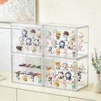 Acrylic Display Case,4 Pack 3 Layer Clear Display Case Adjustable Display Box Stand with 2 Movable Dividers Small Showcase Magnetic Door for Collections Mini Figures - size: S-4pack