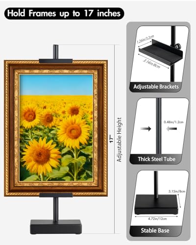 Rofio Adjustable Tabletop Easel Stand, Picture Easel Stand up to 17” H, Metal Picture Frame Holder for Artwork, Photo, Signs & Certificates (Black) - color: Black