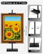 Rofio Adjustable Tabletop Easel Stand, Picture Easel Stand up to 17” H, Metal Picture Frame Holder for Artwork, Photo, Signs & Certificates (Black) - color: Black