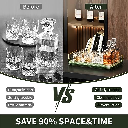 Seoneiro Whiskey Tray, Glass Cup Rack, Mug Holder, Coffee Cup Organizer, Bathroom Countertop with Drain Board Wine Glass Decorative Organizer, Food Tray, Kitchen Spice Rack - color: Dark Green-1