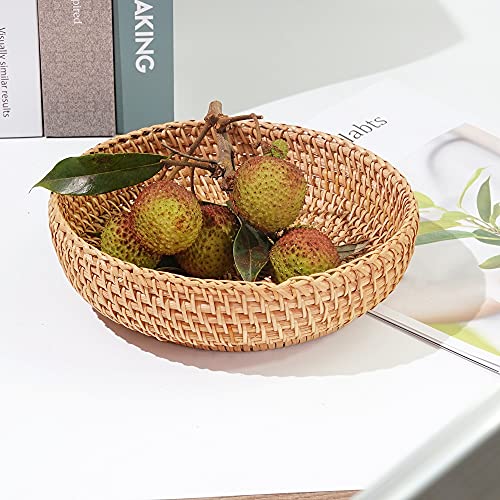 Small Round Keys Basket for Entryway Woven Baskets for Organizing Tabletop Decorative Wicker Organizer Basket for Keys Wallet Cell Phone for Fruit Candy Cracker