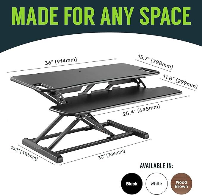 TechOrbits OF-S06-2 Desk Converter-37-inch Height Adjustable, MDF Wood, Sit-to-Stand Rise-X Pro Black, 36" - size: 36" MDF Wood