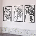 CHENGU 3 Pieces Minimalist Metal Wall Art Decor, Abstract Woman Line Art Wall Decor, Modern Metal Sculpture for Living Room Bedroom Bathroom Apartment Aesthetic Home Decoration - style: Flower