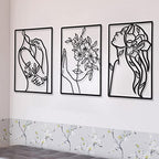CHENGU 3 Pieces Minimalist Metal Wall Art Decor, Abstract Woman Line Art Wall Decor, Modern Metal Sculpture for Living Room Bedroom Bathroom Apartment Aesthetic Home Decoration - style: Flower