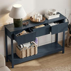 Treocho 47" Fluted Console Table with 3 Drawers, Narrow Long Entryway Table with Storage and Shelf, 2-Tier Sofa Table Behind Couch Accent Tables for Entrance Foyer, Hallway, Living Room, Blue - color: Blue