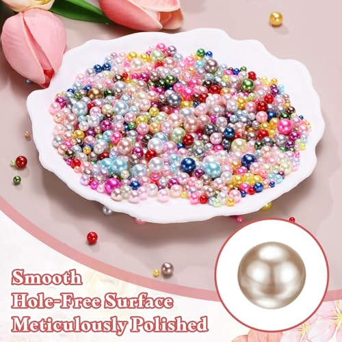 PATIKIL 1000 Pcs No Hole Pearls, 3mm 4mm 5mm 6mm 8mm Mini Round Faux Pearl for Art Crafts Jewelry Making Nail Vase Filler Birthday Wedding Party, Light Brown - color: Light Brown