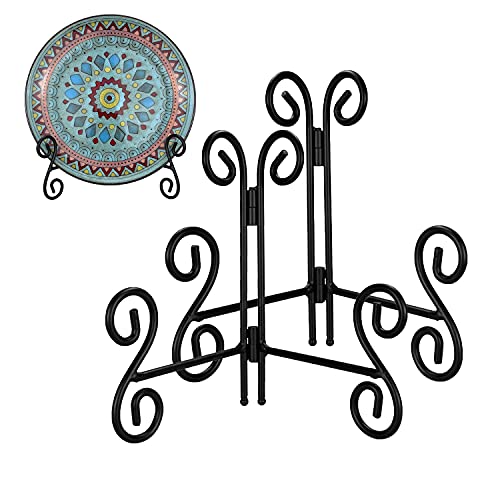 Plate Stand, 2 Pack 6 Inch Plate Holder for Display, Black Foldable Iron Table Easel for Picture Book Photo Frame Decorative Plate - size: 6 Inch - 2Pack