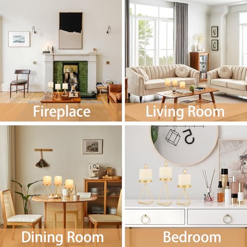 3 PCS Geometric Candle Holders for Pillar Candles Gold Metal Pillar Candle Holder Vintage Candle Stands Table Centerpiece for Wedding Christmas Home Decoration - color: Gold