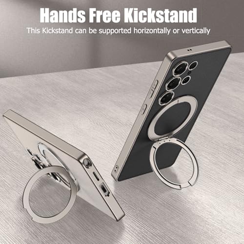 Leather Case for Samsung Galaxy S25 Ultra with Kickstand Magnetic Ring, Compatible with Wireless Charging, Invisible Stand Luxury Slim Protective Shockproof Cover for Samsung S25 Ultra (Beige) - color: Beige