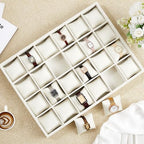 Henoyso 2 Pieces 24 Grid Velvet Watch Tray Jewelry Organizer Stackable Watch Bracelet Bangle Display Holder Adjustable Pillow(Beige) - color: Beige, size: 24 Grid