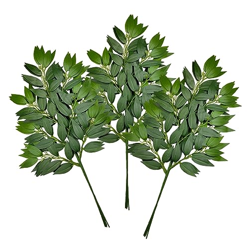 12Pcs Italian Ruscus Greenery Stems Artificial Silk Greenery Leaves Garland Vines Hanging Spray for DIY Wedding Arch Bouquet Filler Table Centerpieces Home Indoor Decor - color: Green 12pcs, size: 23 inch