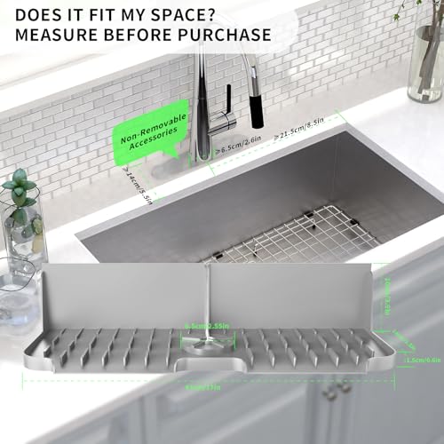 LVJING 17” x 5.5” Silicone Faucet Handle Drip Catcher Tray Mat, Silicone Faucet Mat Dish Soap Sponge Holder for Kitchen Sink, Drying Mat for Kitchen Counter Bathroom Kitchen Sink Splash Guard - Grey - size: 17” Grey