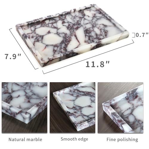 Real Luxurious Natural Marble Vanity Tray Genuine Marble Storage Tray for Home Decor Stone Tray for Bathroom/Kitchen/Vanity/Dresser,Plate Holder for Tissues, Candles, Towel - color: Calacatta Viola