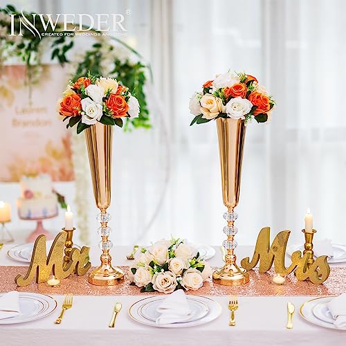 Metal Gold Trumpet Vase - 2 Pcs Tall Tabletop Vases for Centerpieces, 20.8in, Flower Stand for Wedding, Birthday, Home Decor