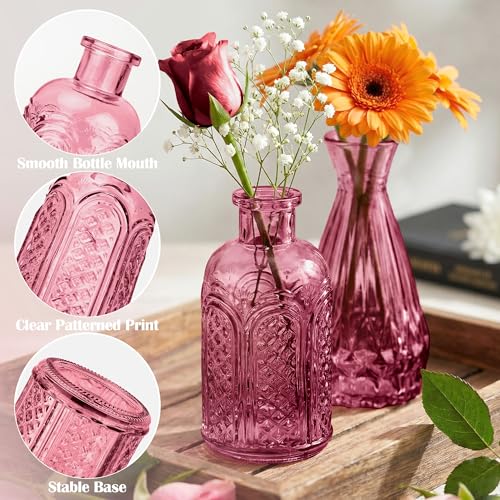 Glass Bud Vases in Bulk Set of 17, Dark Purple Small Mini Vases for Flowers, Vintage Vase for Centepiece,Wedding, Table Decor, Baby Shower, Christmas, Home and Events - color: Dark Purple