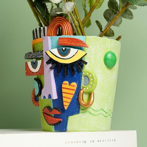 Picasso Face Planter Pots – Abstract Art Flower Vase with Facial Expressions, for Indoor Plant, Unique Planter Head Pot for Home Decor - size: Small