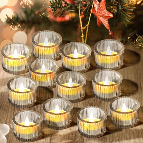 JOYIT Clear Votive Candle Holders Bulk Set of 12, Tealight Candle Holder for Wedding Table Centerpiece, Glass Small Candle Holders for Birthday Party, Valentine's Day, Home Decor (2''X 1.4'') - color: Clear