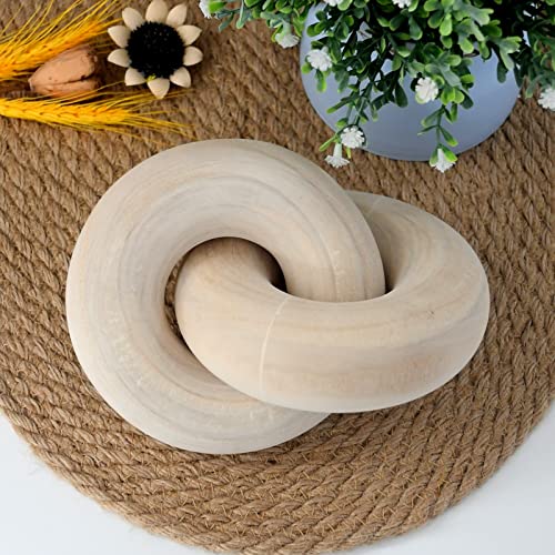Wood Coffee Table Decor for Living Room, Hand Carved Chain Link Decoration, Modern Farmhouse and Boho Style Object - color: Natural