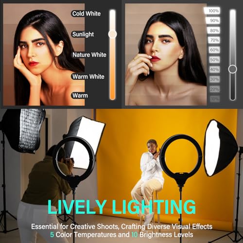UBeesize 14'' LED Foldable Ring Light with 62'' Tripod Stand, Selfie Ring Light for Video Recording, Live Streaming, TikTok & YouTube, Compatible with iPhone & Android (Black) - color: Black, size: 14in
