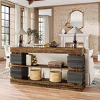 Tribesigns 63" Farmhouse Console Table, 3-Tier Entryway Table with Storage, Long Wooden Behind Couch Stand with 4 Compartments for Living Room, Hallway, Foyer, Vintage Brown & Gray
